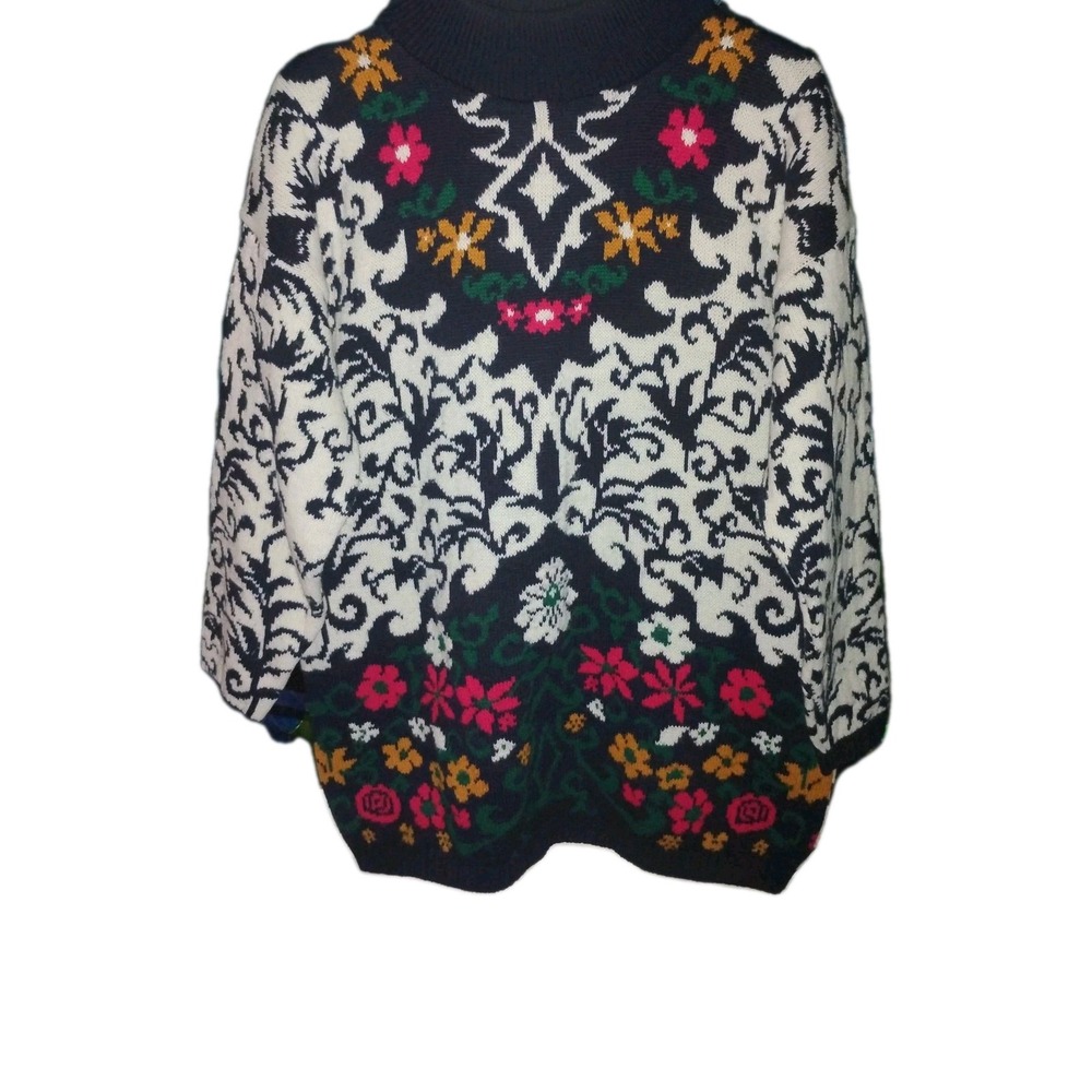 Vntg 80s Sweater Exchange Womens XL Floral‎ Sweater mock neck colorful, vines